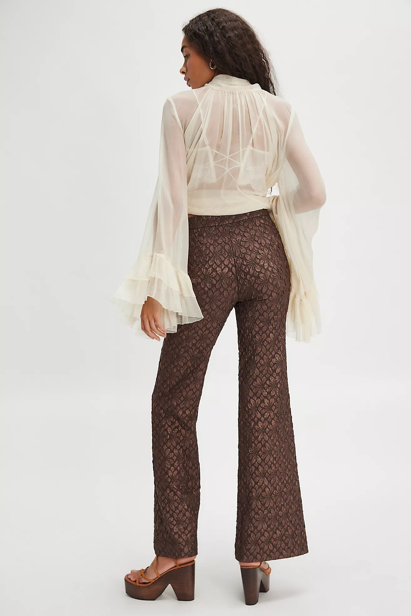 Textured-pattern High-rise Flared Dress Pants
