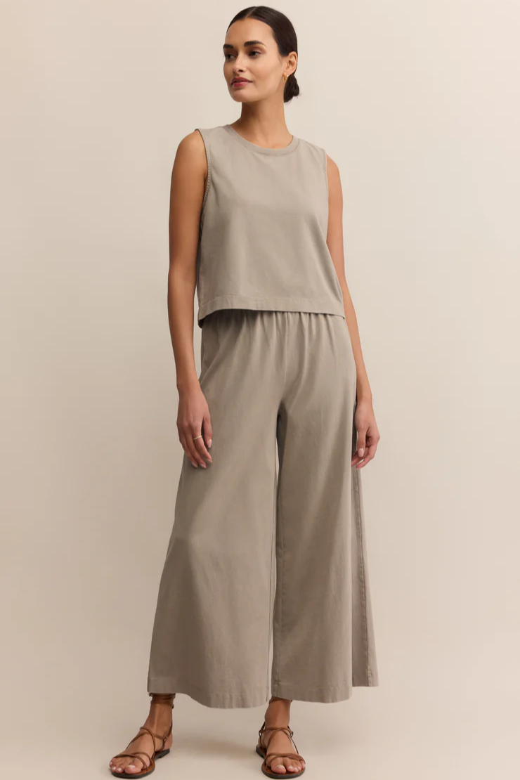 Elastic-waist Cropped Wide-leg Jersey Pants