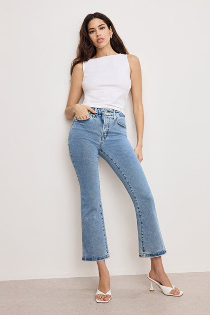 Vintage-inspired High-rise Cropped Flare Denim Jeans