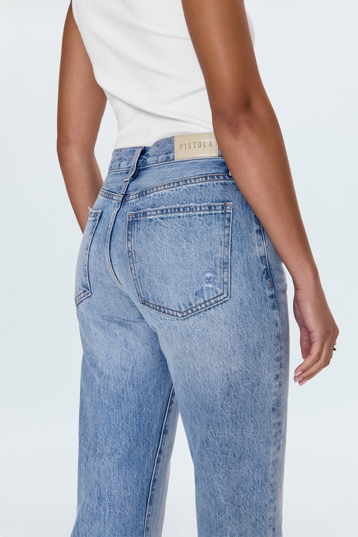 Distressed-pocket High-rise Cropped Straight-leg Denim Jeans