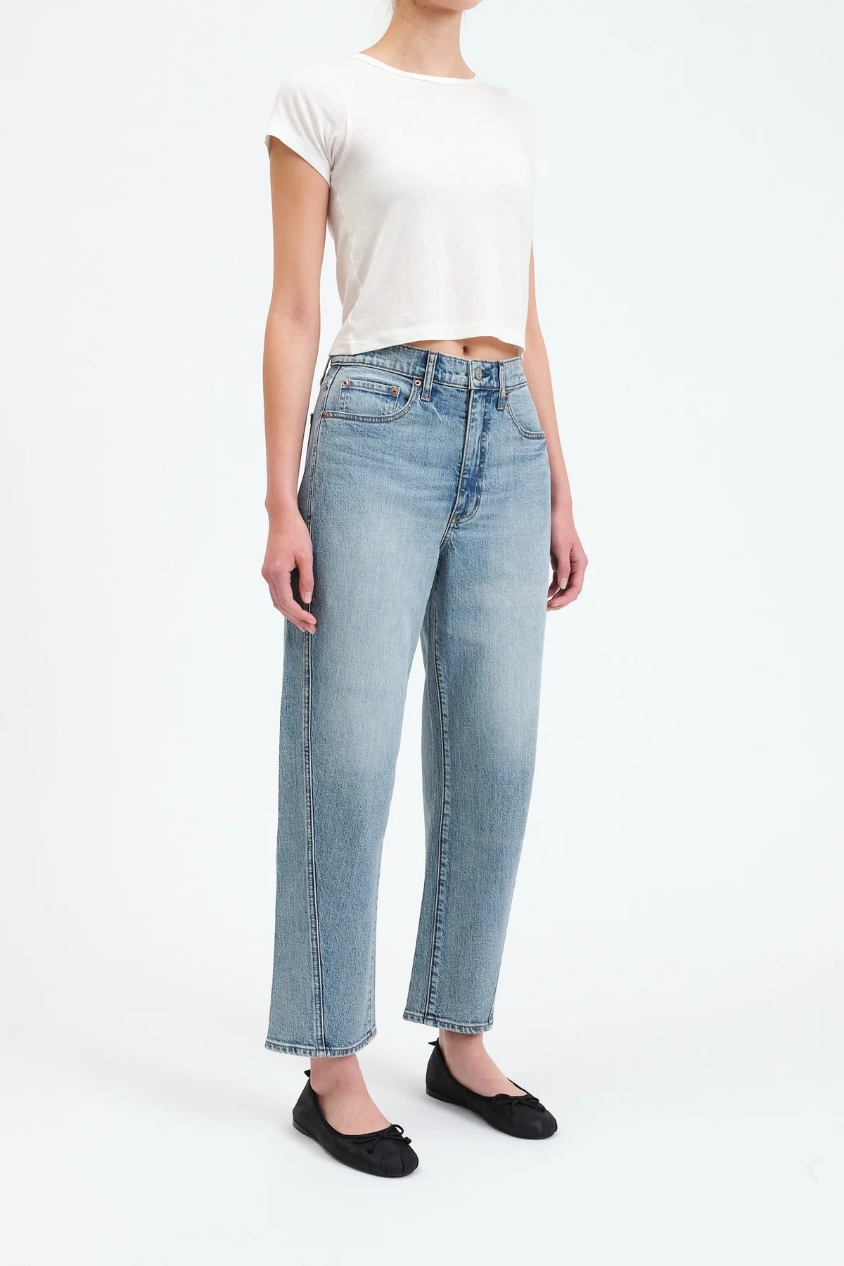 Vintage-wash High-rise Wide-leg Cropped Denim Jeans