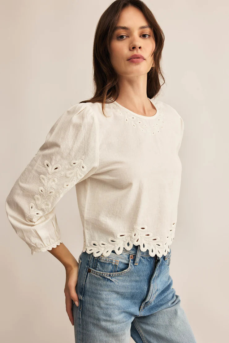 Vintage-inspired Eyelet-embroidered Cropped Blouse