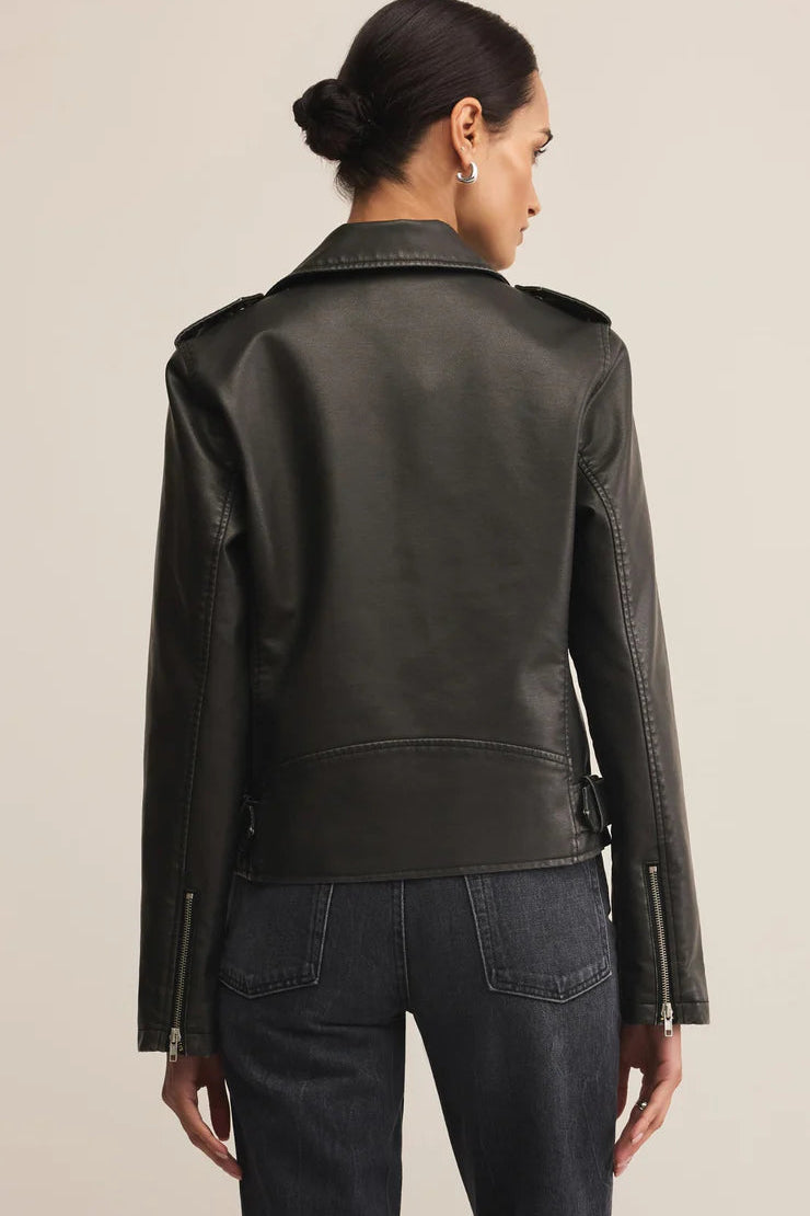 Epaulet Cropped Faux Leather Biker Jacket