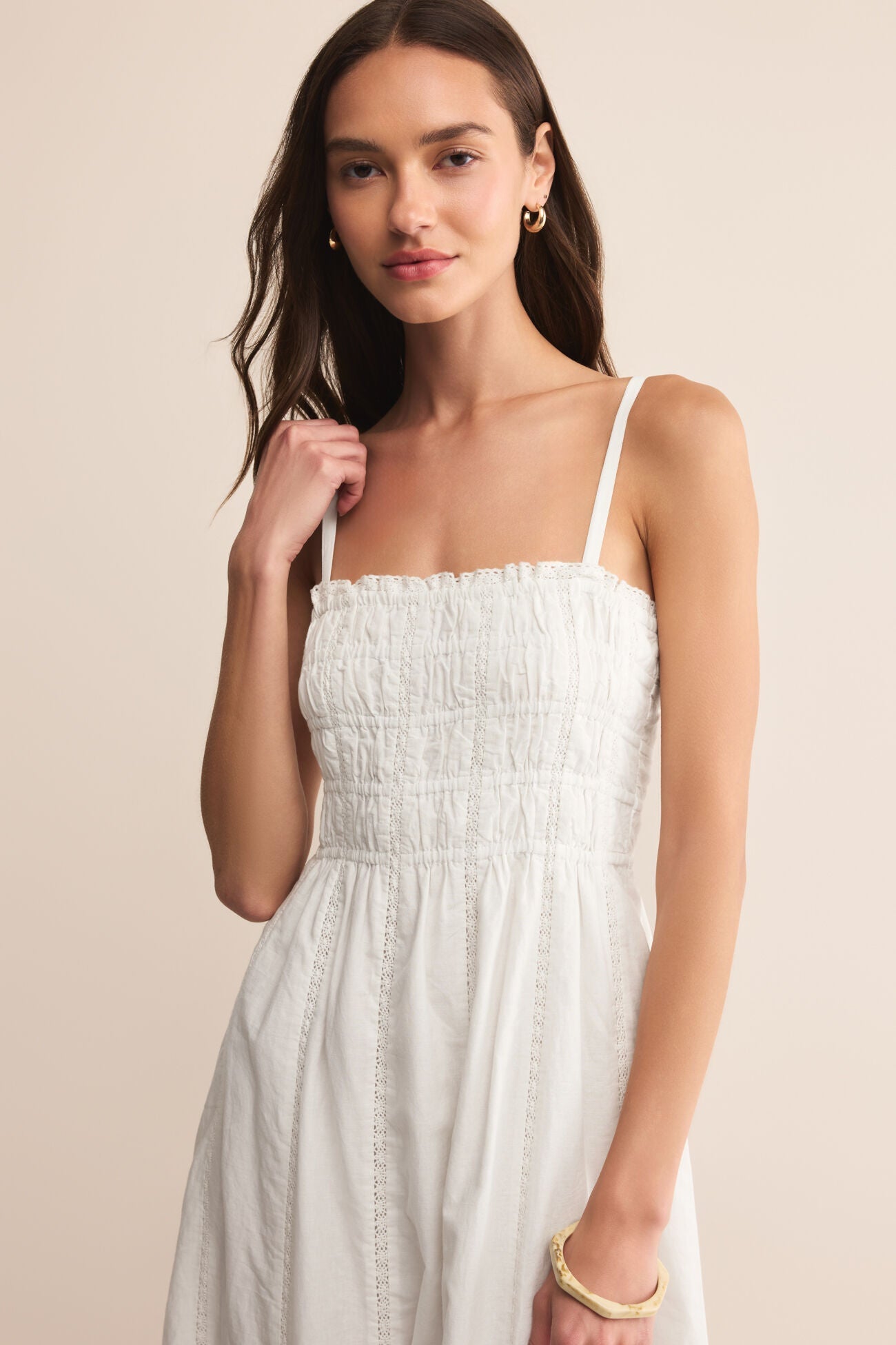 Eyelet-embroidered Square-neck A-line Midi Dress