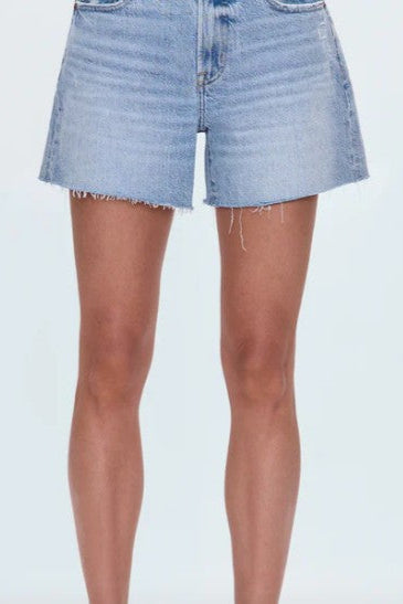Frayed-hem High-rise Distressed Denim Shorts