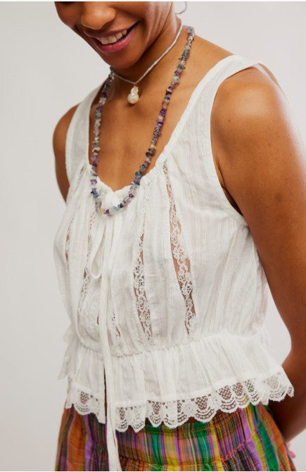 Self-tie Cropped Lace Tank Top