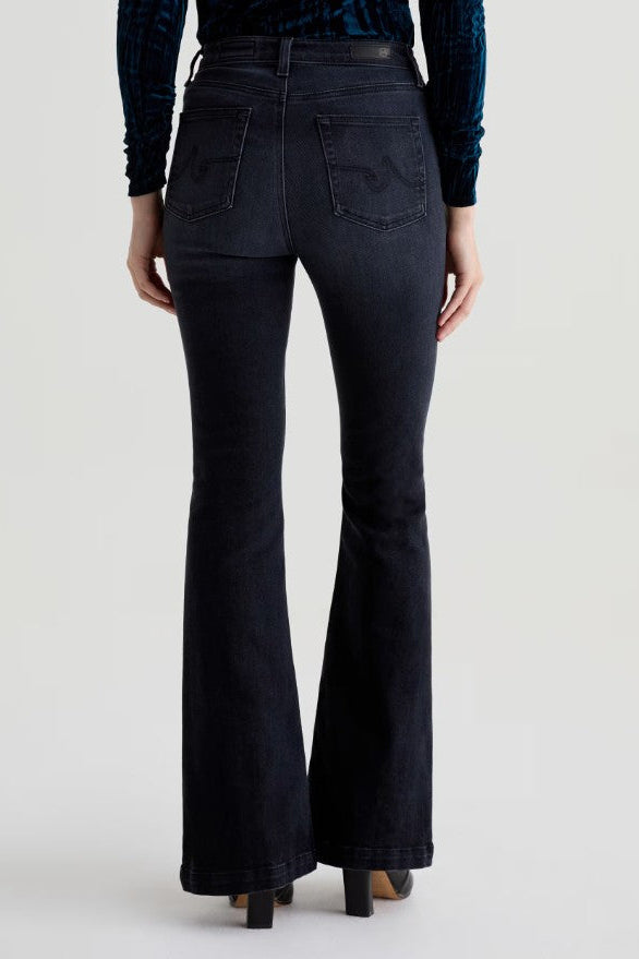 Decorative-stitching High-rise Flared Denim Jeans