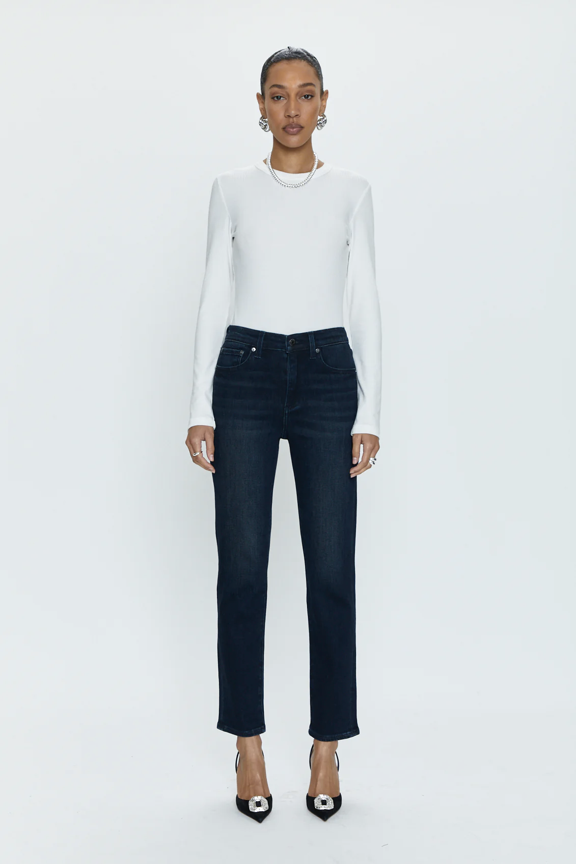 Button - Flap High - Waist Cropped Straight - Leg Denim Jeans