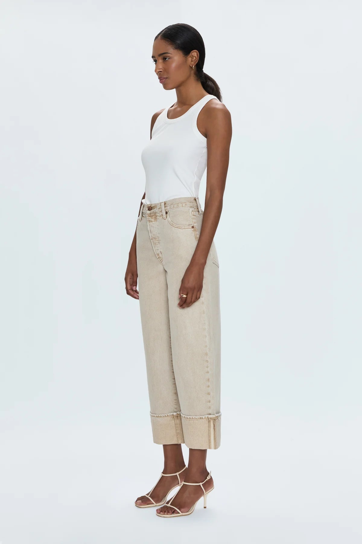 Vintage-inspired High-rise Wide-leg Cropped Cuffed Denim Jeans