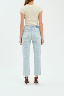 Distressed Frayed-hem High-rise Straight-leg Cropped Denim Jeans