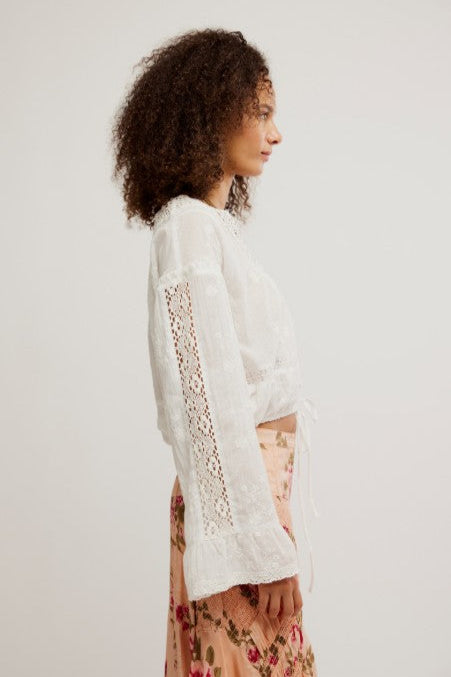 Bohemian Lace-Trimmed Cropped Blouse