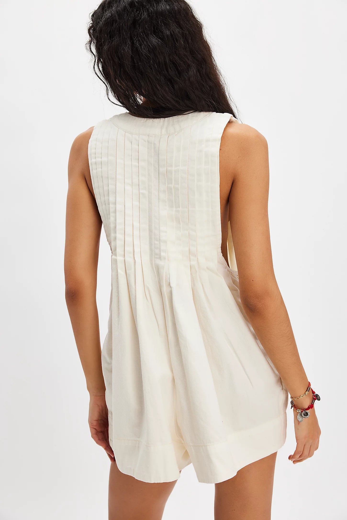 Open-back Tie-neck Loose-fitting Cotton Romper